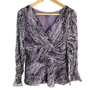 y2k Vintage Silk Lavender Ann Taylor Long Sleeved Blouse V Neck Size 8